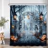 Haunted House Halloween Shower Curtain Full Moon Night Graveyard Pumpkin Lantern Gothic Castle Bathroom Decor Retro Bath Curtain