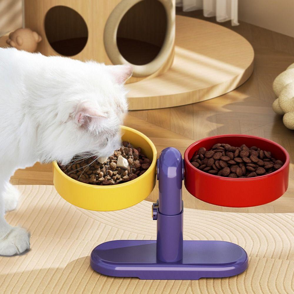 Rotatable Cat Food Water Bowl Suction Cup Type Pet Water Feeder Container for Kitten/Puppy/Bunny