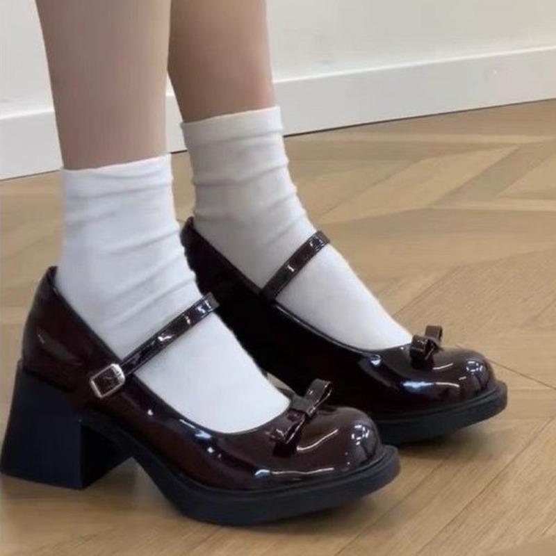 

Мода 2025 Новая Женская Обувь Ремешок с Пряжкой Женские Высокие Каблуки Мода Бабочка-узел Офис и Карьера Бестселлер Нескользящие Каблуки Женщины 40 темно-коричневого