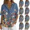 Women's Fashion Polo Collar Button Vintage Floral Print Loose Fit Short Sleeve T Shirt Linen Blend Casual Top