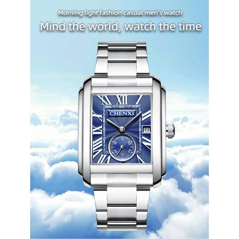 Chenxi Men's Watches Square Dial Original Quartz Watch for Men Waterproof Luminous Stainless Steel Wristwatch Male Date Clock