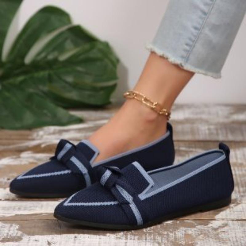 Women's Pointed Toe Flying Woven Loafers, Bow Decor Slim Fit Flat Shoes, Casual Slip On Daily Ladies Single Shoes