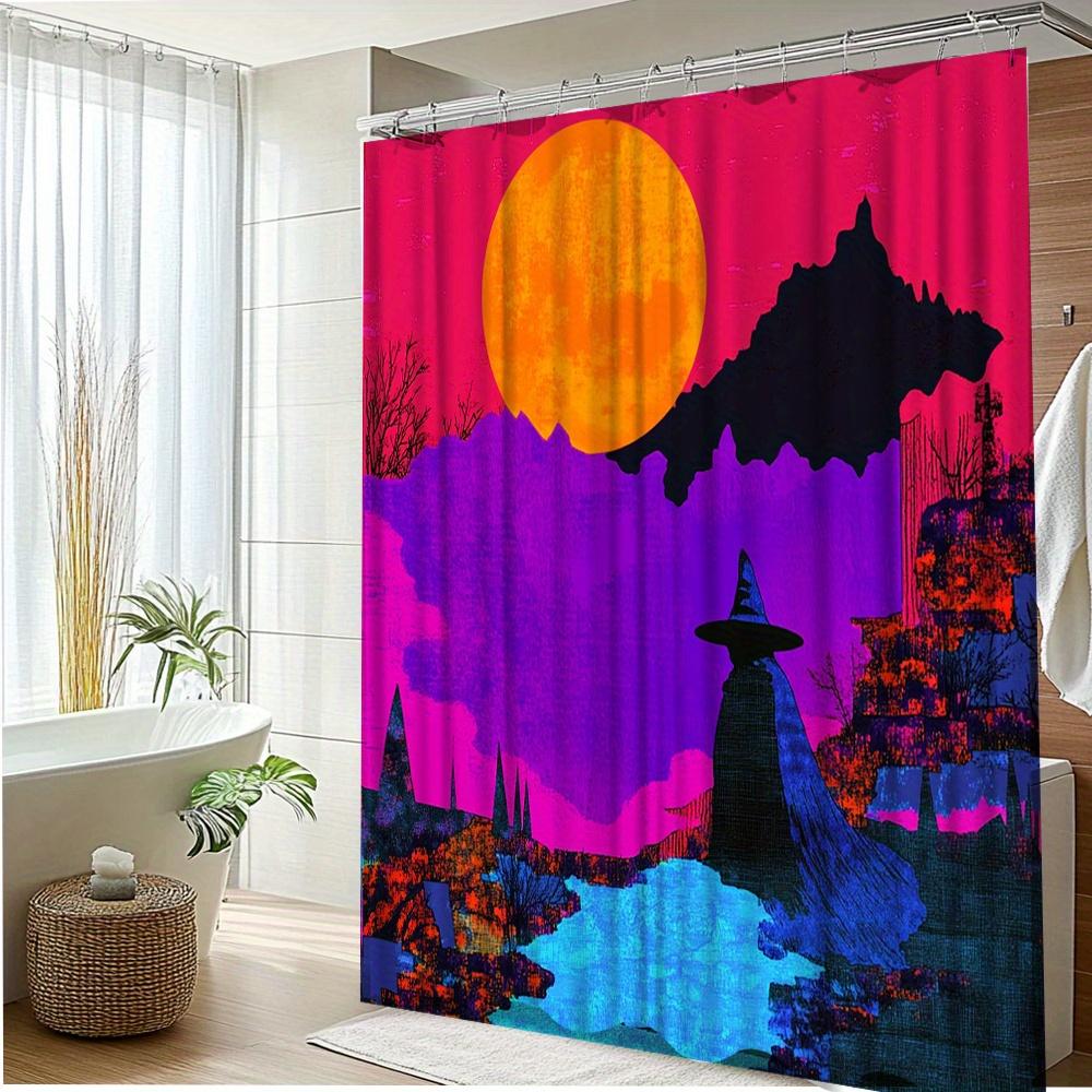 1Pc Halloween Witch Scenic Bath Curtain, Colorful Polyester Fabric, Bathroom Decor, Bathtub Partition Shower Curtain,