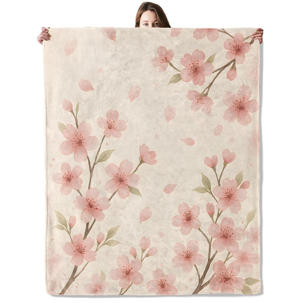 Girl'S Cherry Blossom Wool Blanket Women'S Floral Cherry Blossom Branch Suitable For Bed/Sofa Decoration Soft Plush Blanket