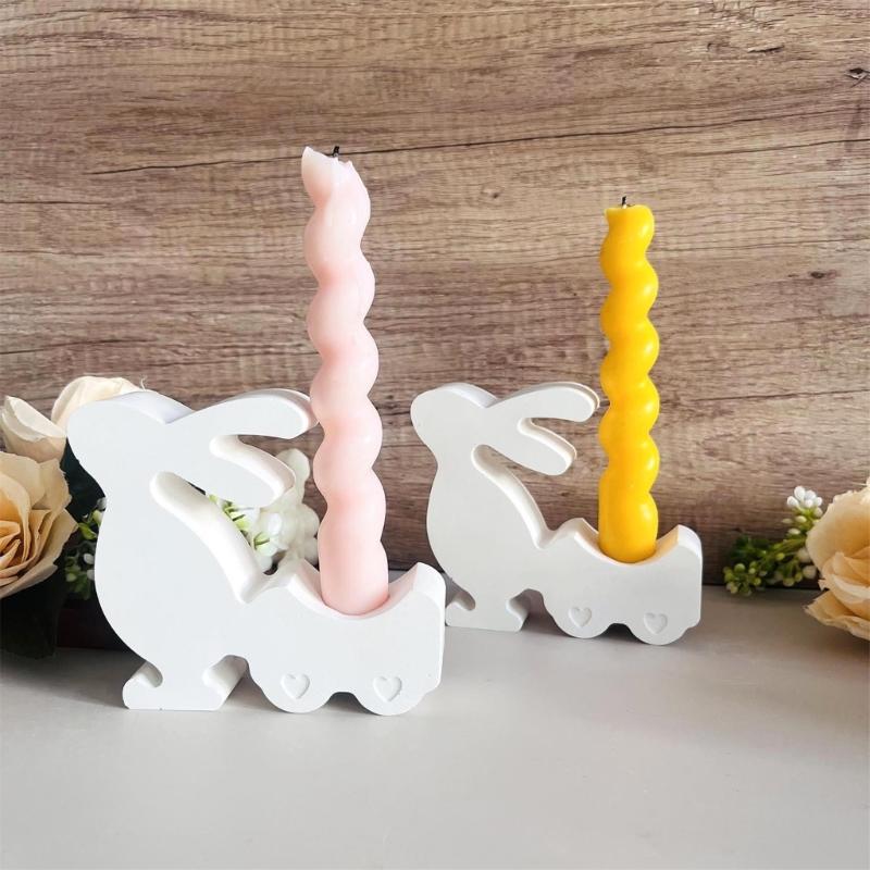 3D Rabbits Candle Holder Silicone Molds Epoxy Resin Molds Ornament Easters Rabbits Candlestick Molds Plasters Molds