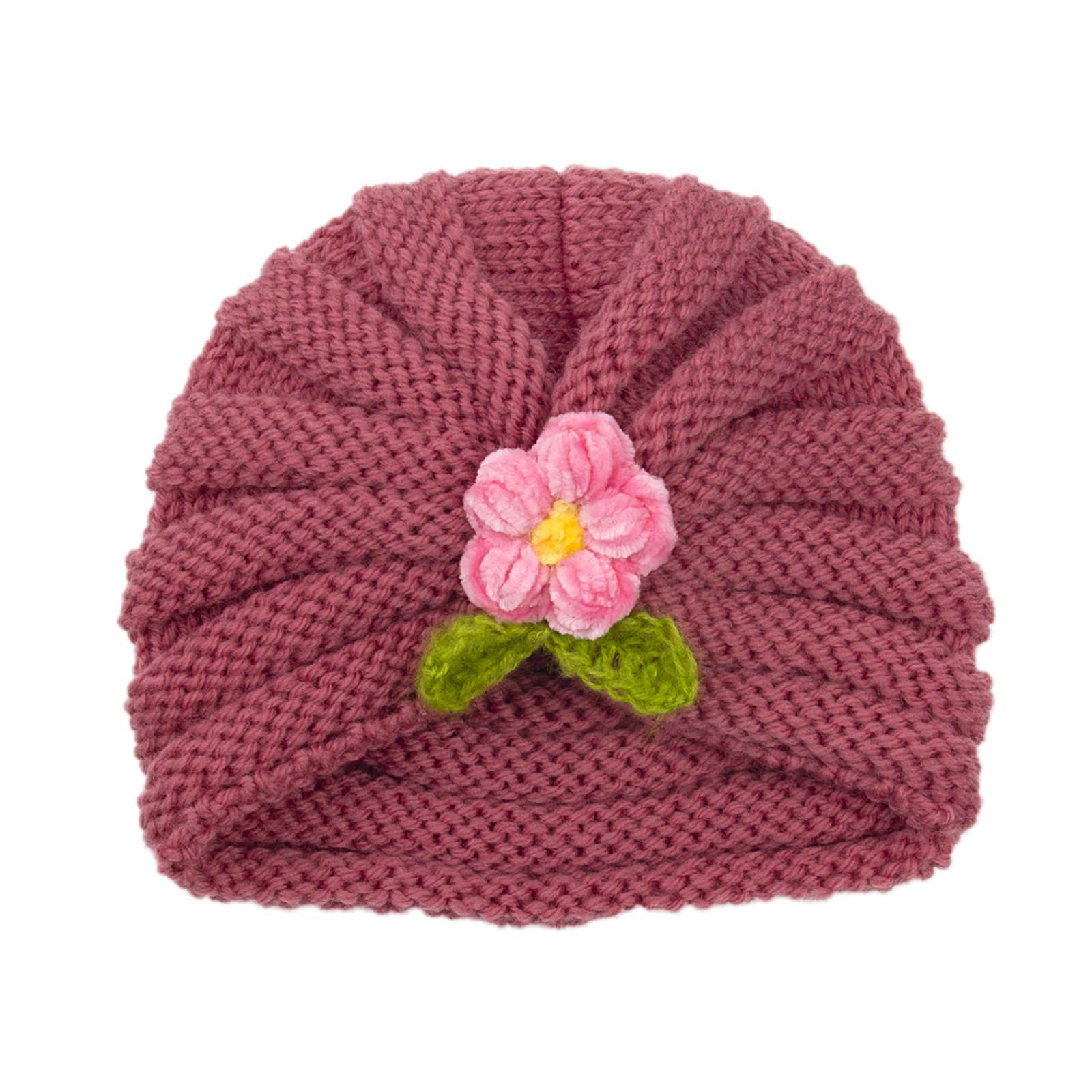 

Children s Knitted Hat And Winter Warmth Flower Hat Infant Color Baby Hat One size кавун червоний колір