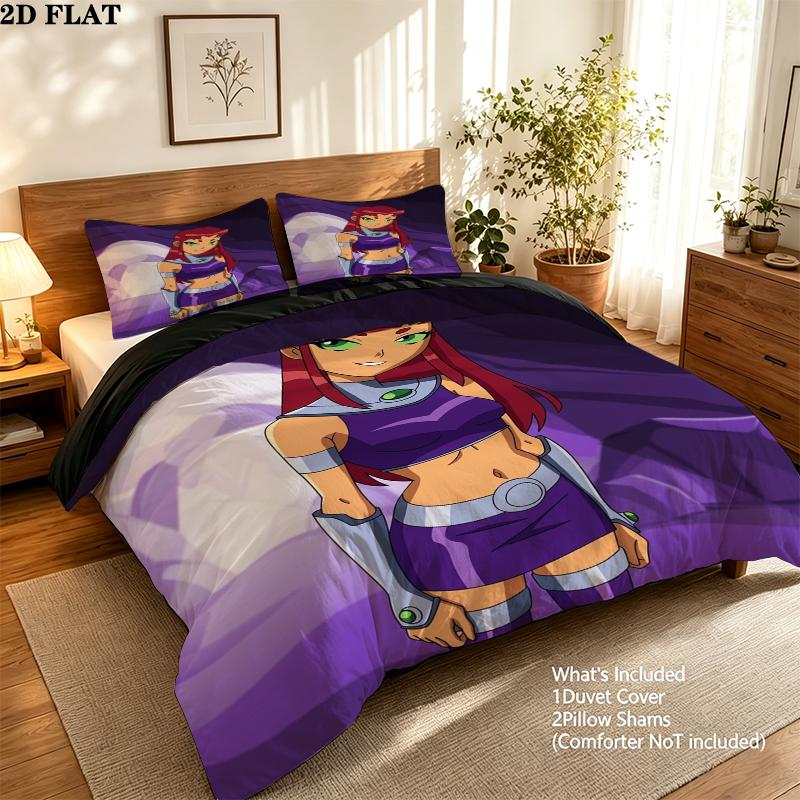 Tits Teen Titans Pattern Bedding uilt Set uilt Cover Pillowcase Home Decoration Birthday Gift (1 * duvet cover + 2 * pillowcase without core)