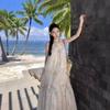 New Flower Dress Rainbow Dress: Soft and Comfortable Tencel Blend Printed H-Shaped Halter-neck Dress by the Seaside