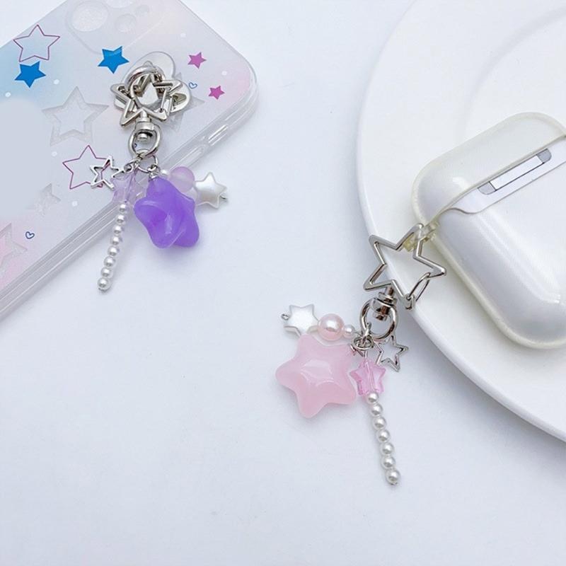 Candy Color Phone Lanyard Jelly Star Pendant Wrist Strap Detachable Phone Chain Keyring Portable Accessory for Women