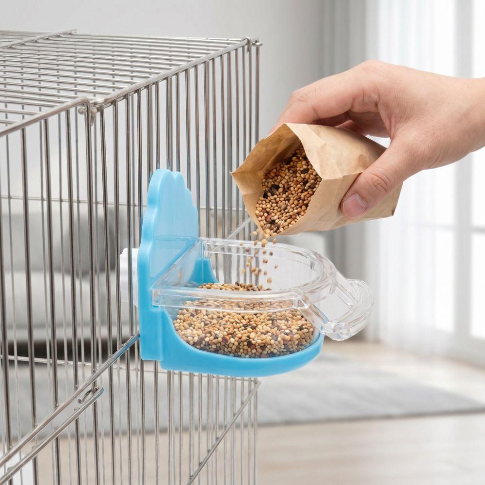 Semicircular Cage Mount Bird Feeder Detachable Transparent Bird Feeding Water Box with Non-slip Stand Easy To Install