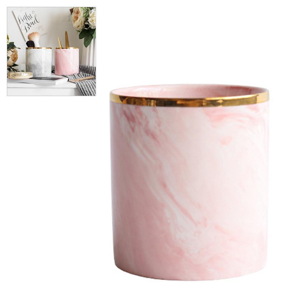 Smooth Finish Desktop Organizer Marble Ceramic Makeup Brush Holder Pencil Cup  for Home Office Desk