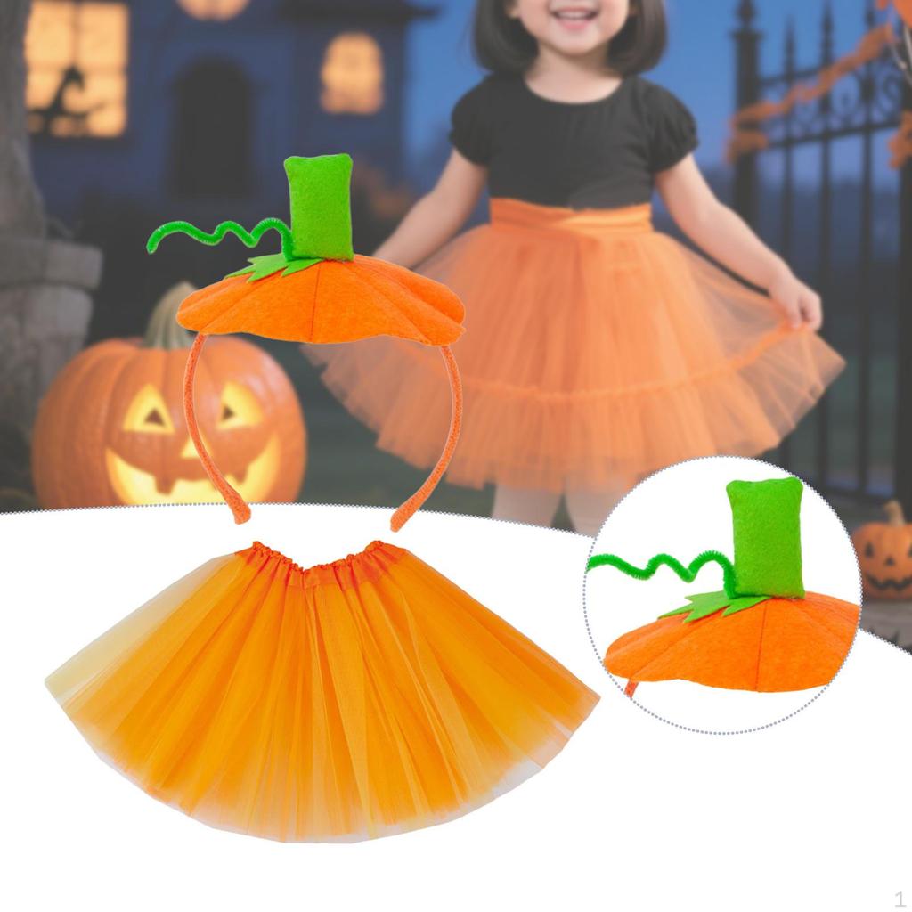 Halloween Pumpkin Headband with Skirt Costume Accessory for Role Playing