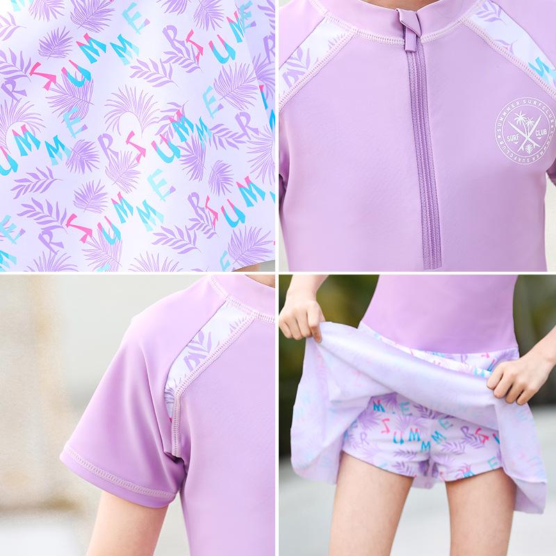 Princess Style Girls' UV Protection Quick-Dry Cute Short-Sleeve Swimsuit Jumpsuit