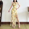 2026 Summer New European and American Women's Clothing Fashion Irregular Split Neck Strap Sleeveless Flower Dress