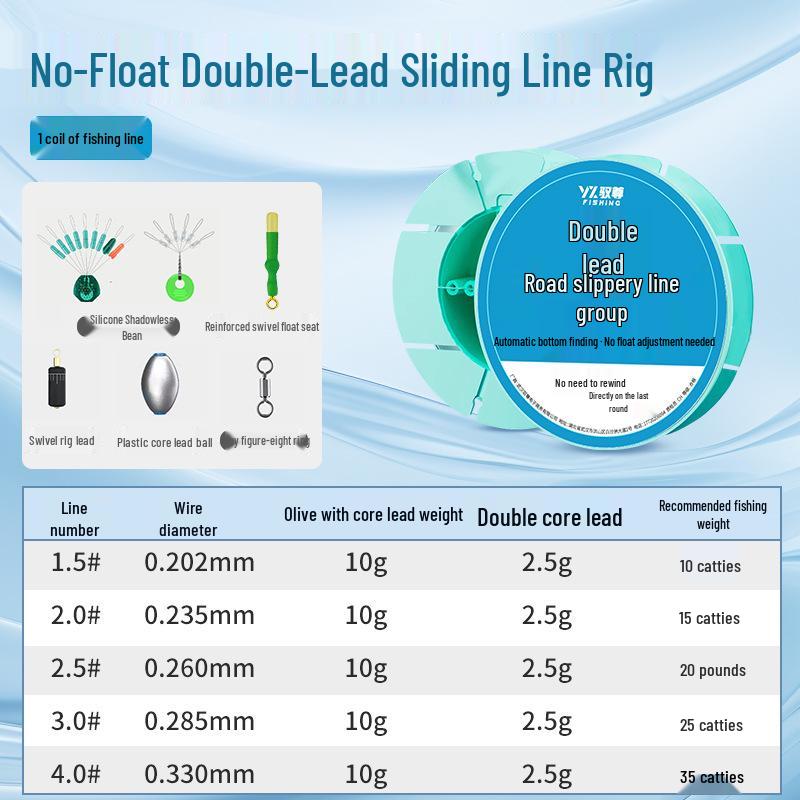 Automatic Bottom-Finding Sliding Float Rig for Rock Fishing - No-Float Double-Lead - Long Cast Rod Accessory Set.