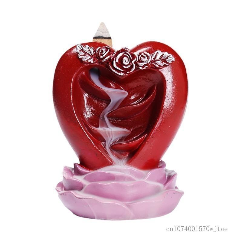 Creative Resin Love Rose Sandalwood Backflow Incense Burner, Home Indoor Living Room Bedroom Tea Ceremony Decoration Censer, 1Pc