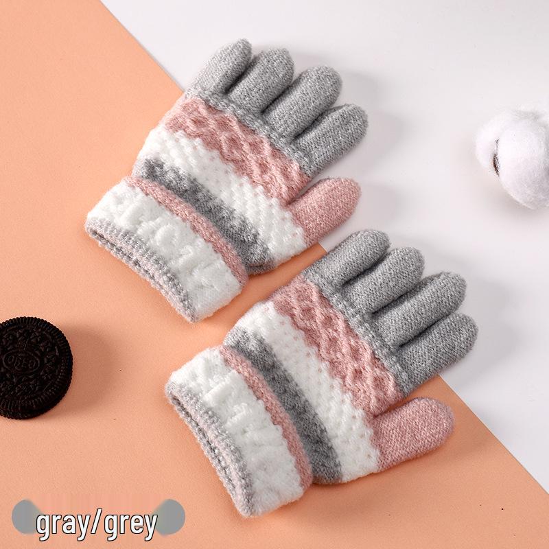 

Cute Striped Fingerless Knitted Gloves for Kids - Autumn/Winter One Size сірий колір