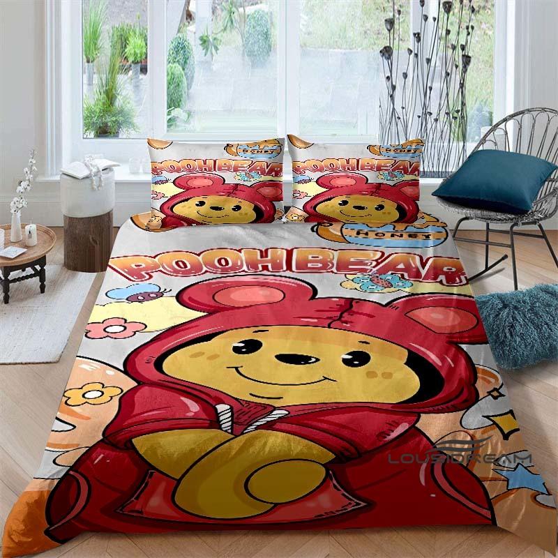 

Cute 3D Printed Cartoon Pooh Bear Duvet Cover and Pillowcase Set - Home Decor, Creative Plus Size Bedding Set Suitable for Boys, 135x200cm
