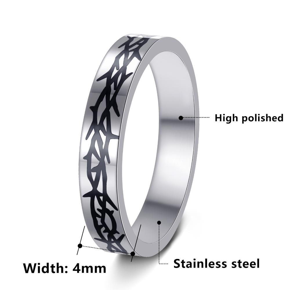 4MM Women Stainless Steel Rings for Engagement Wedding Band Jewelry Thorns Print Polished Titanium Steel Rings Gift Wholesale