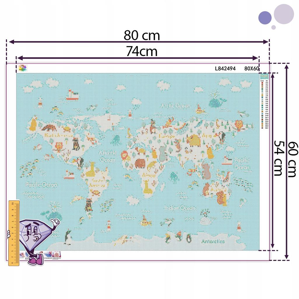 Ob_Xl_46 - Diamond Painting 60X80 - Mapa Swiata, Zwierzeta