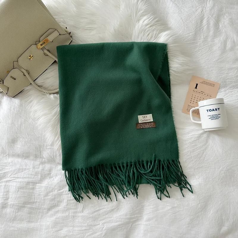 

2024 Осень и зима Новая мода Высококачественный длинный теплый однотонный искусственный кашемировый шарф шаль накидка 190x70cm