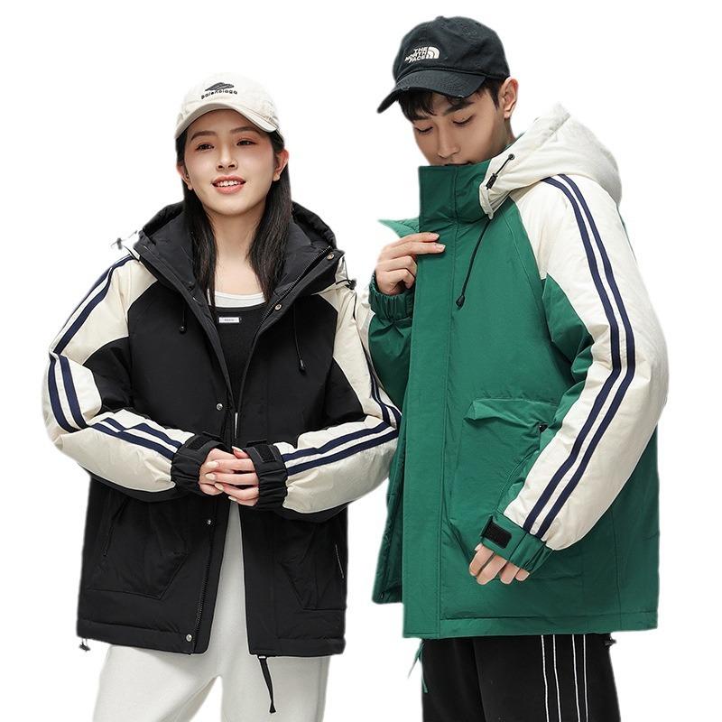 Men's Couple Fashion Down Jacket Men's and Women's Same Winter Thickened Warm 90 White Duck Down Hooded Down Jacket