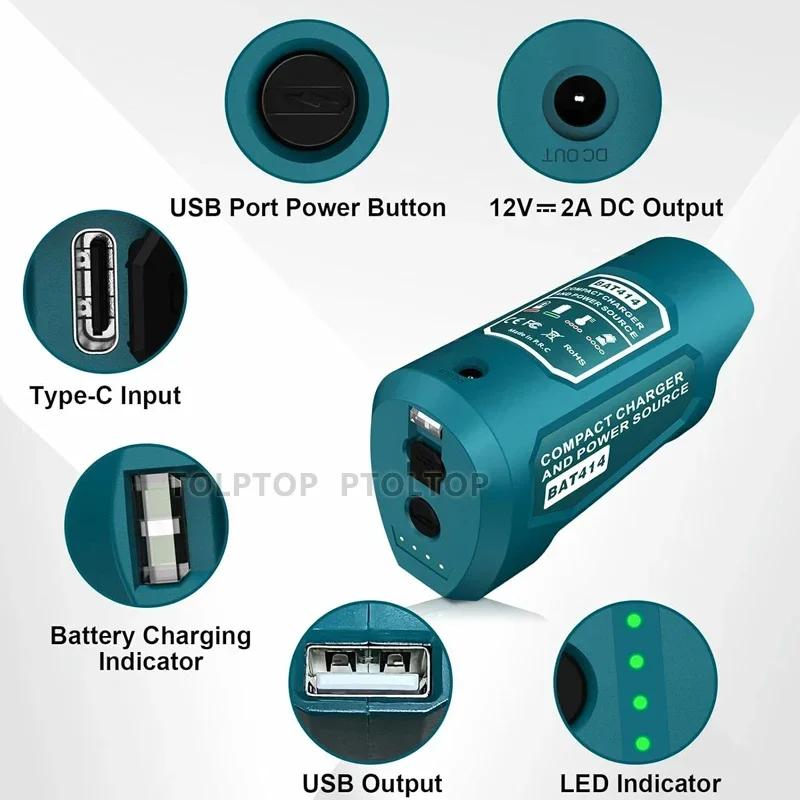 For Makita 10.8V 12V with USB Type-C DC Battery Adapter for Makita 10.8V Battery BL1013 BL1014 Charger Adapter Fast Charging  10