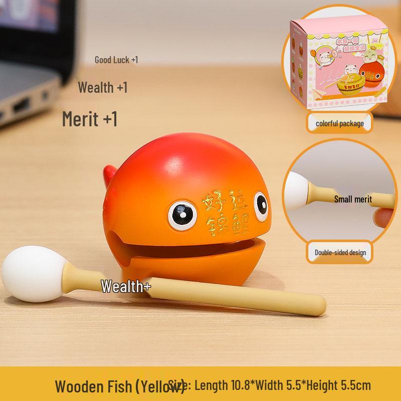Cartoon Knock Knock Wooden Fish Ornament - Cute Granule Lucky Cat Decoration for Office