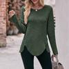Women's Winter Tops Long Sleeve T-Shirt Round Neck Color Fashion Button Tops