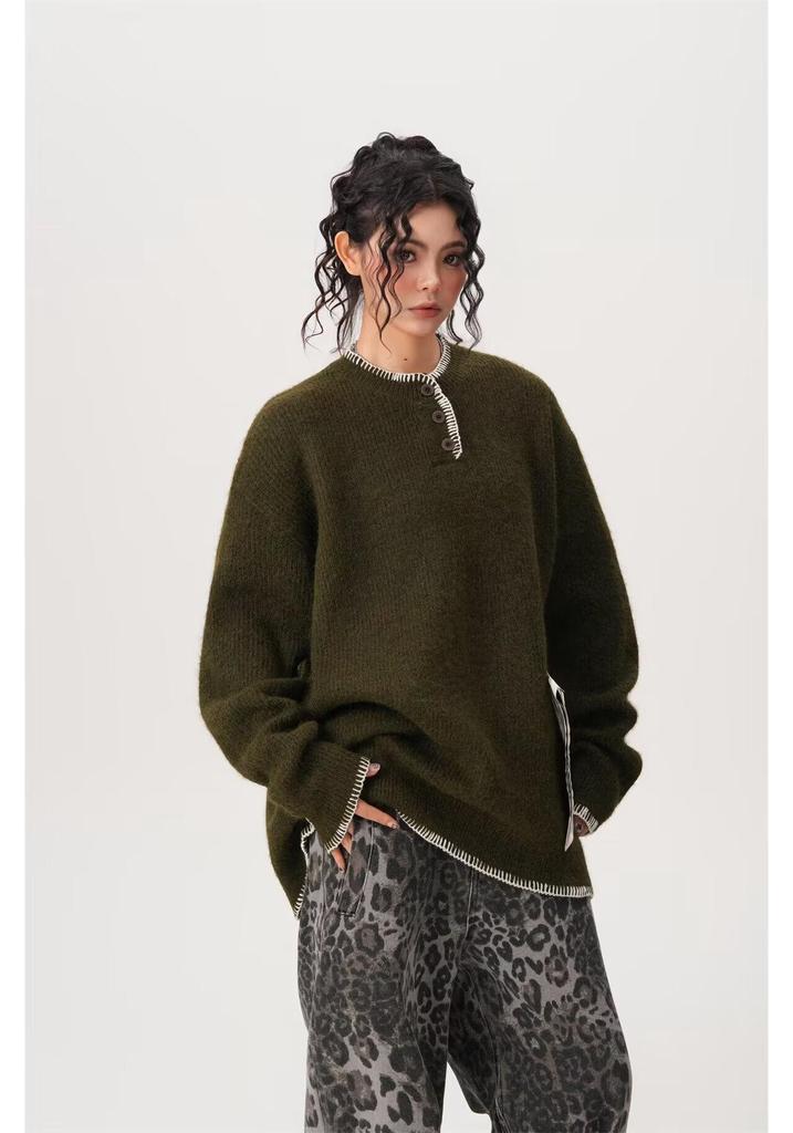 2026 Autumn/Winter Retro Knitwear: American Loose Fit Niche Design Pullover Sweater for Women