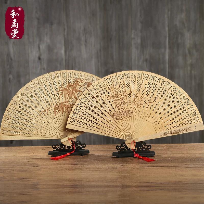 Heshantang Gift Ancient Style Hollow Craft Full Wooden Folding Fan