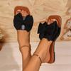 Bowtie Decor Flat Slippers for Women 2025 Summer Comfort Light Square Toe Slippers Plus Size Soft Sole Non Slip Beach Shoes