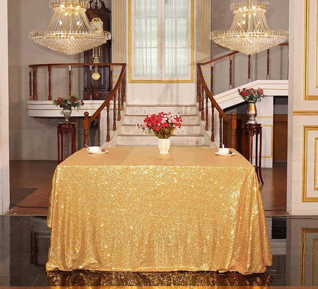 Gold Sequin Rectangle Table Cover Sparkly Fabric Table Cloth for Birthday Wedding Party Holiday Baby Shower Christmas Decoration