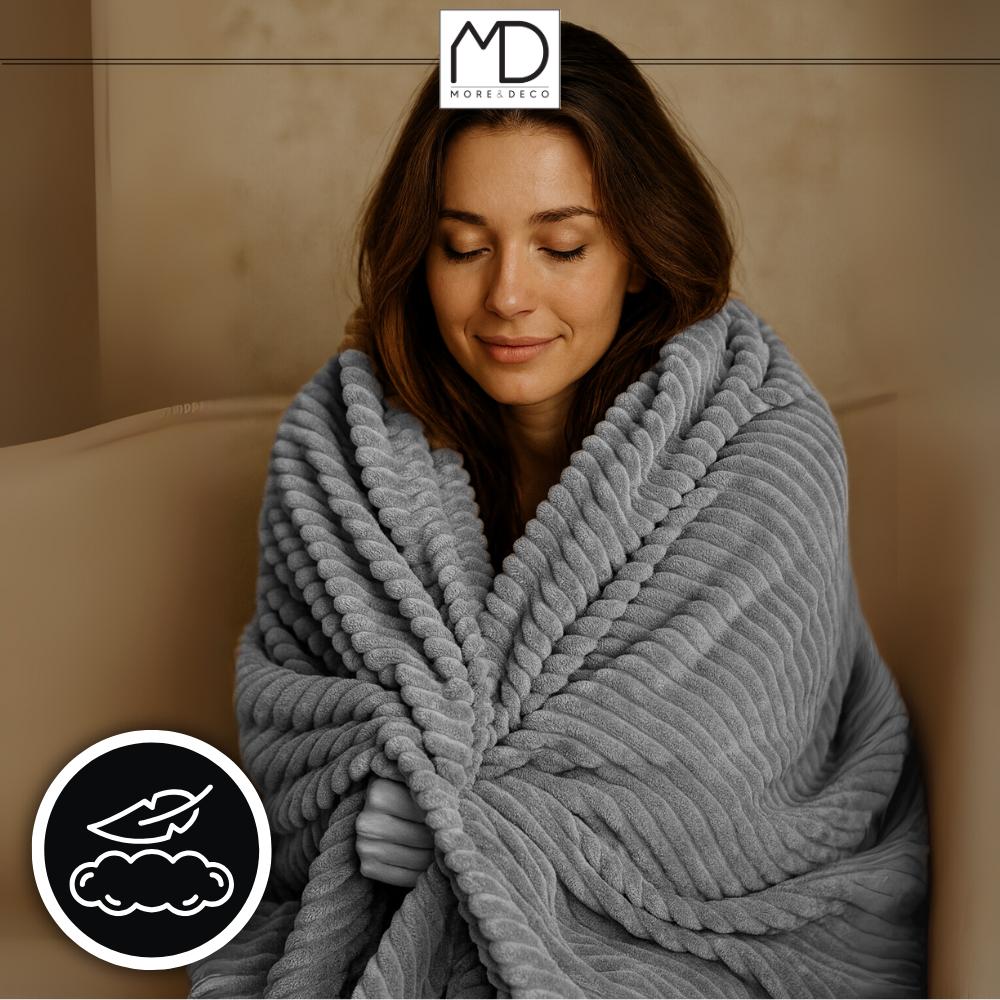 Blanket bedspread striped bed armchair large gray 160x200cm plush blanket