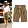 Women's Casual Loose Beach Pants Solid Color Loose Casual Fifth Pants Pockets  Linen Shorts