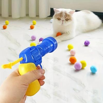 Katzentraining Plüschball Schießpistole Leises Spielzeug Interaktives Selbst-Hi-Fun-Mikro-Elastisches Statisch-Klebefell-Set Farbe