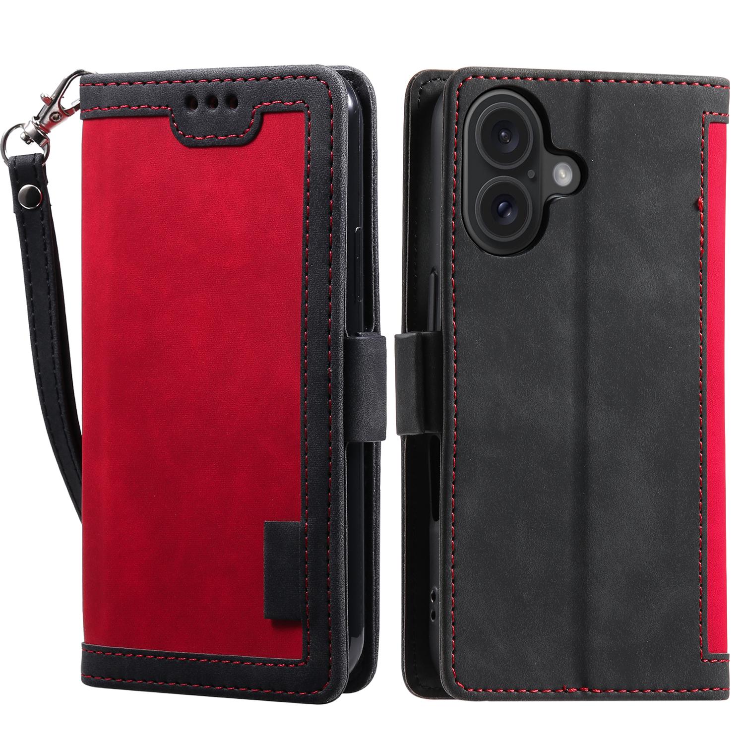 

For iPhone 16 Case Vintage Splicing Shockproof Leather Phone Cover D