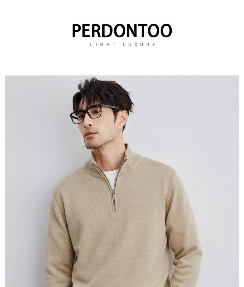 Luxurious, Soft, and Skin-friendly Men's Slim-fit Half-zip Stand-collar Wool Sweater; Thickened for Warmth In Autumn and Winter.