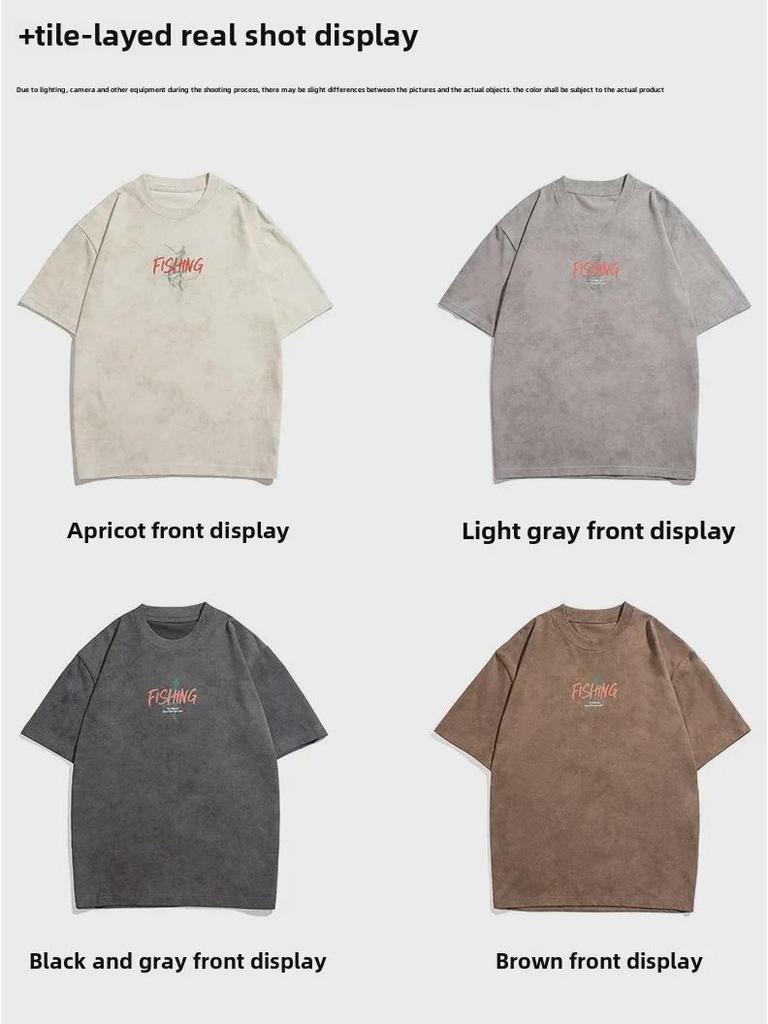 230g Heavyweight Vintage Washed Men's Retro Short-Sleeve T-Shirt - American Style, Trendy and Loose Fit for Summer