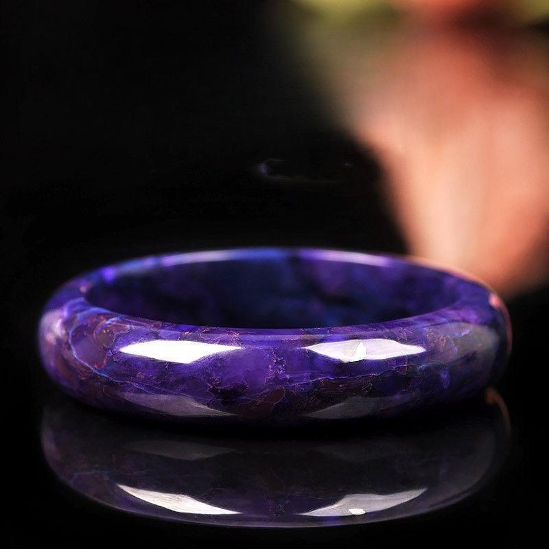Purple Pink Floral Drift Jade Bangle Colorful Spray Pattern Bracelet Natural Stone Look Cuff for Women, Birthday Gift