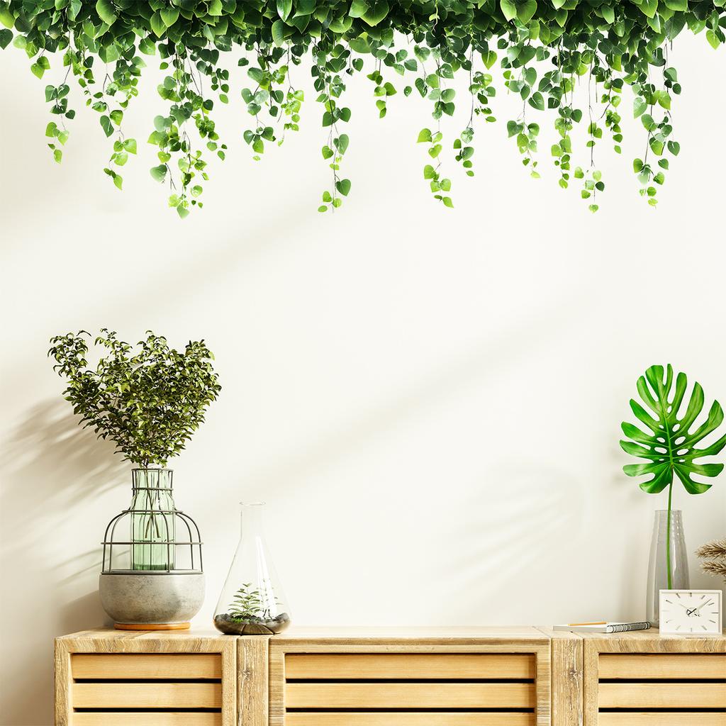 Kreativní Samolepka na zeď se zelenou rostlinou a liánou, Samolepicí, Odnímatelná PVC Samolepka na zeď pro dekoraci stěny v ložnici a obývacím pokoji