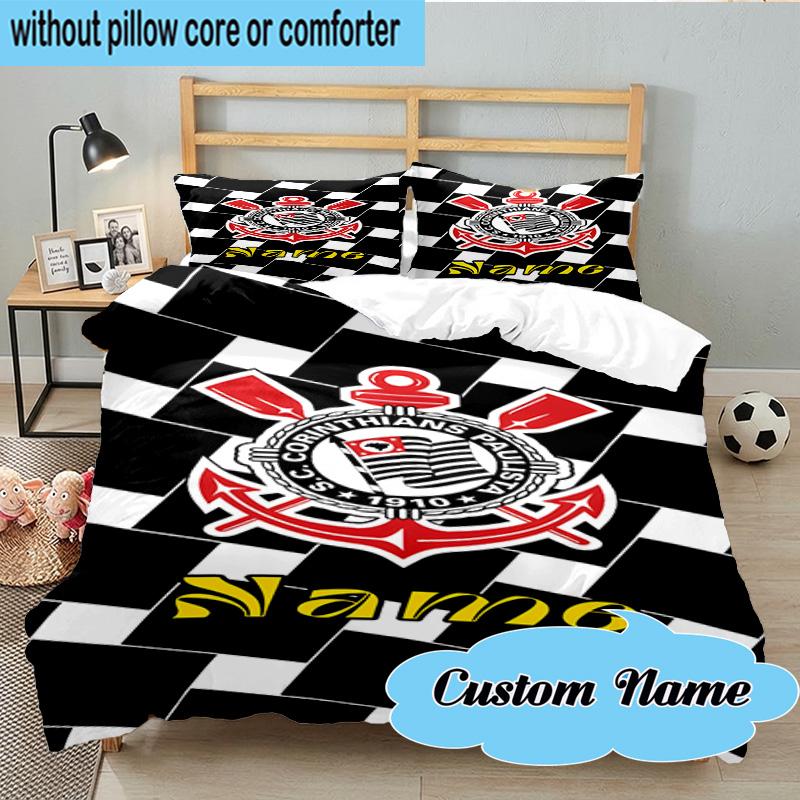 3PCS Custom Name Corinthians Team Crest Bedding Set, Including 1pc Duvet Cover And 2pcs Pillowcases, Suitable for dorms and bedrooms Gift