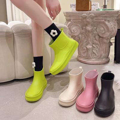 Fashion Women Rainboots Outdoor Waterproof Ladies Rain Shoes Thick Sole Anti-slip Lightweight PVC Slip-on Ankle Boots Summer