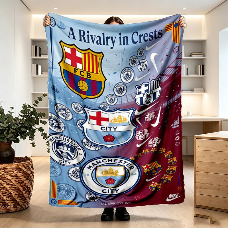 Koc z nadrukiem Manchester City FC - Miękki i wygodny, do sypialni, na podróż, na sofę, dekoracja domu - Prezent urodzinowy, świąteczny dla przyjaciela
