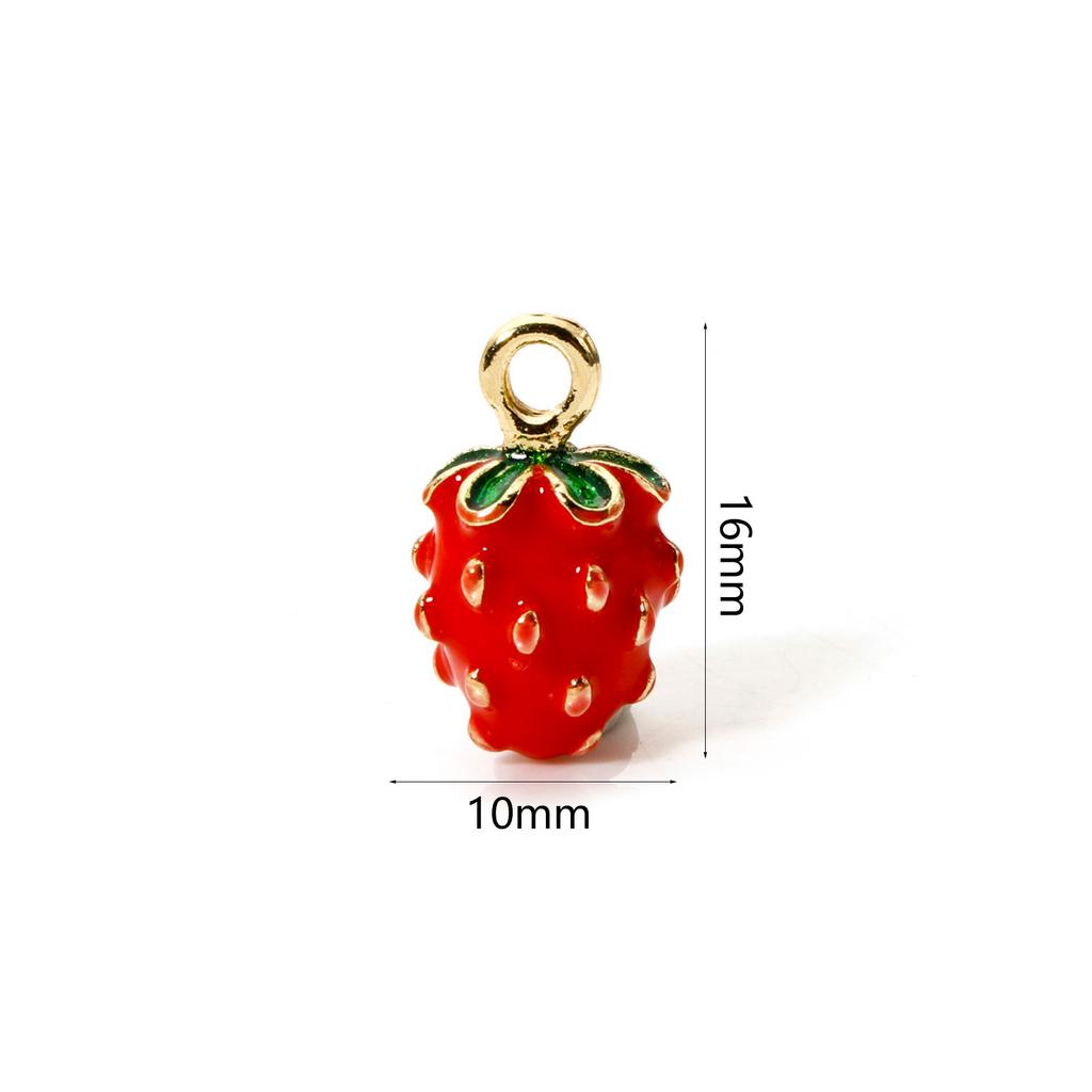 2PCs Brass Charms 18K Gold Plated Fruit Enamel Strawberry Apple Lemon Mushroom Pendants For DIY Necklace Bracelet Jewelry Making