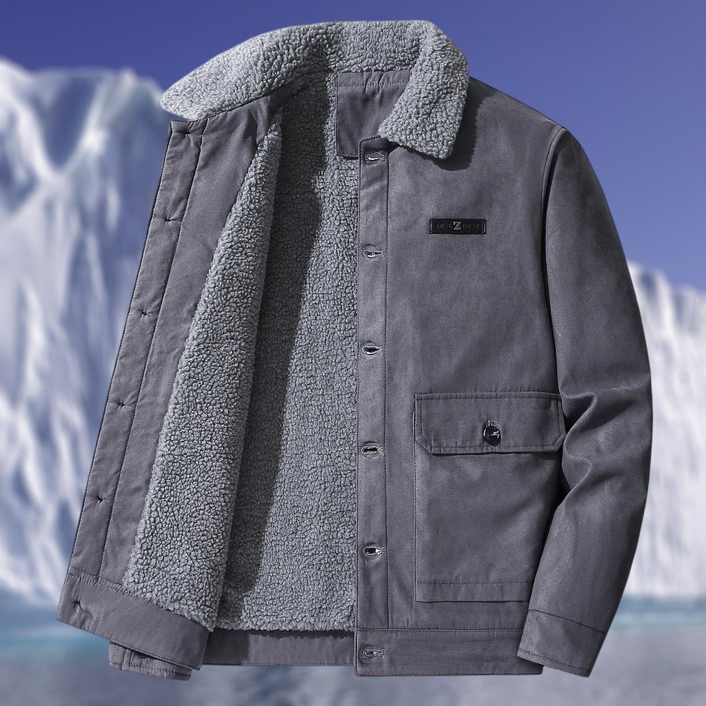 Heren Casual Multi-pocket Suède Fleece-gevoerd Rits-sluiting Opstaande Kraag Warme Jas