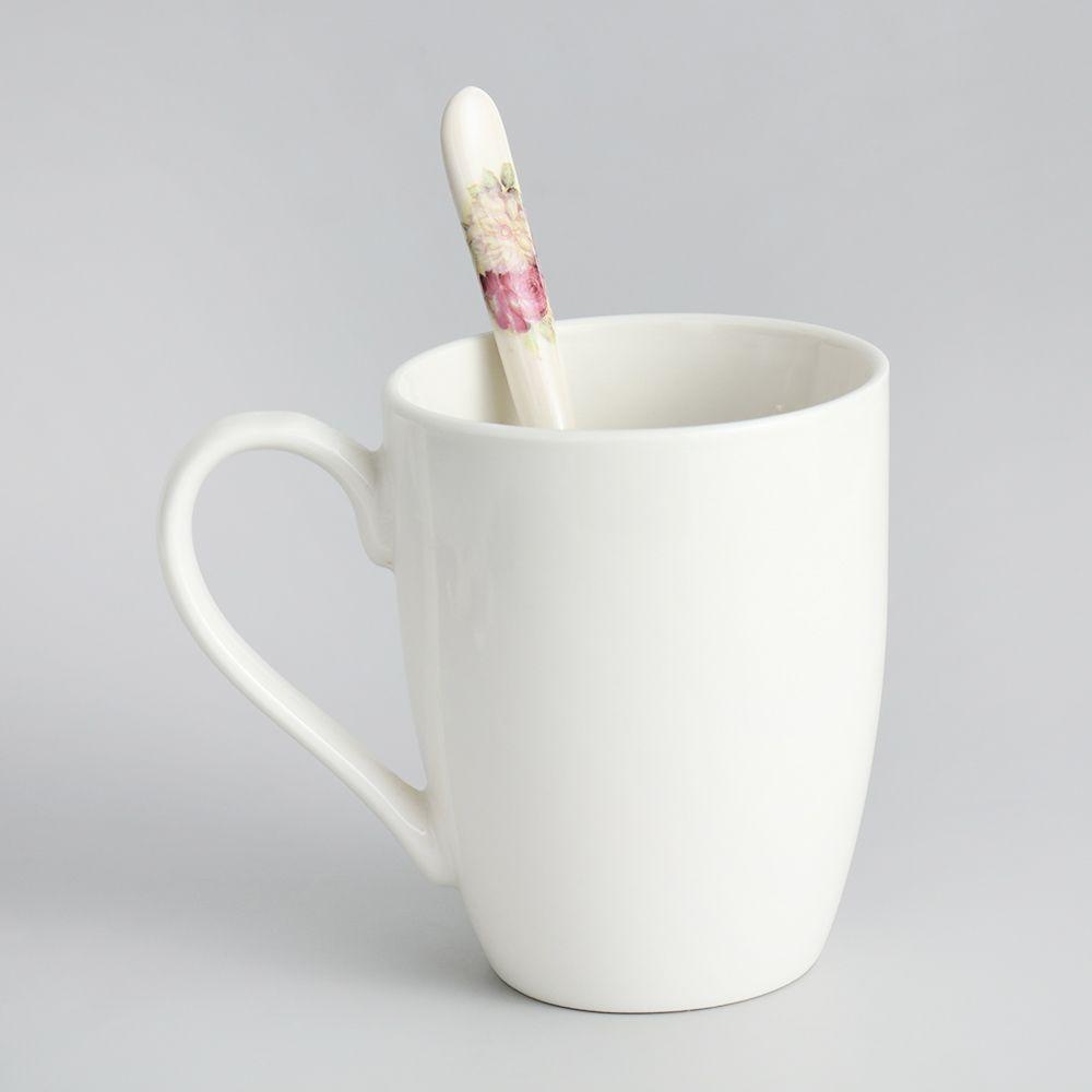 Rose Flowers Ceramics Coffee Spoon Kitchen & Dining Stainless Steel Ice Cream Dessert Scoop TeaSpoon