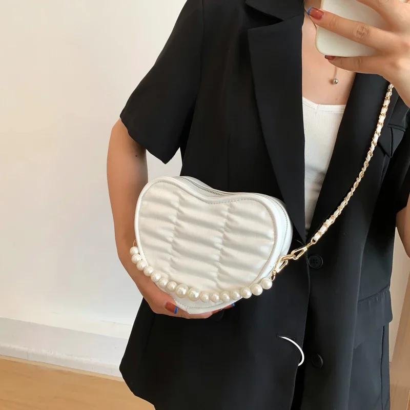 Sewing Thread Love Shape Pleats Zipper Fashion Women's Shoulder Bags  Versatile Style New PU Hot Sale Crossbody Bags
