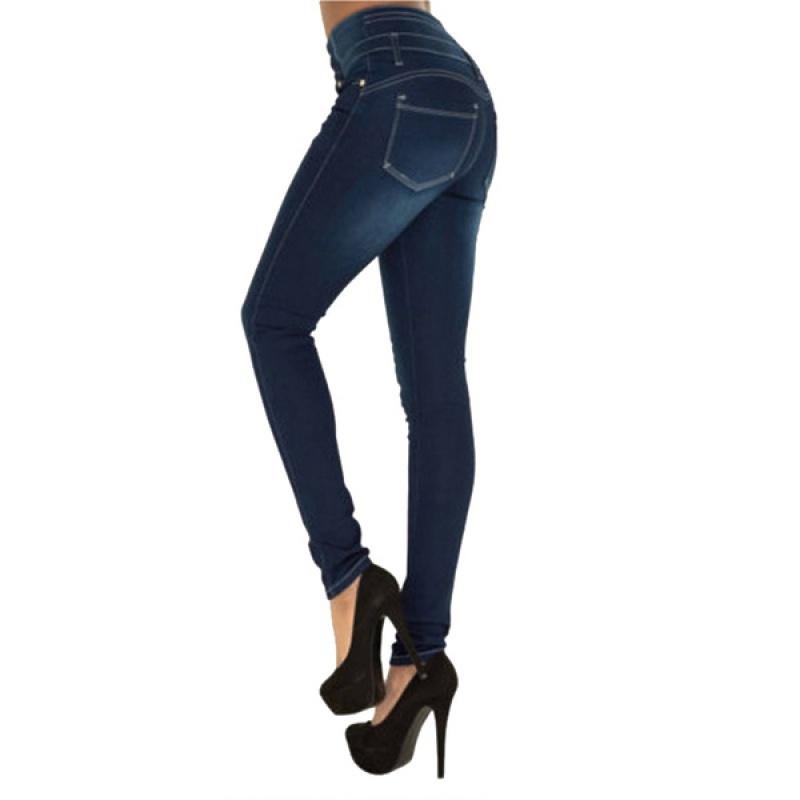 Dámské ležérní kalhoty s vysokým pasem Demin Pencil Pants Slim Jeans