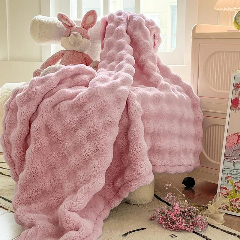 Solid Color Imitation Rabbit Hair Bubble Fleece Wrapped with Single Double-sided Seasons General Soft Air Conditioning Blanket
